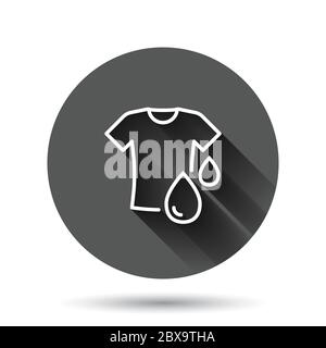 T-shirt washing icon in flat style. Clothes dry vector illustration on black round background with long shadow effect. Shirt laundry circle button bus Stock Vector