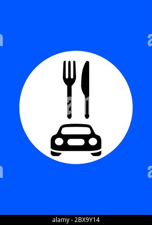 Fork and knife roadside sign pointer cafe. Stock Vector