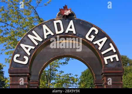 The Canada Gate at the Passchendaele Canadian Memorial (Crest Farm) for the actions of the Canadian Corps at Passchendaele during World War I Stock Photo