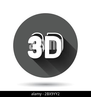 3d text icon in flat style. Word vector illustration on black round background with long shadow effect. Stereoscopic technology circle button business Stock Vector