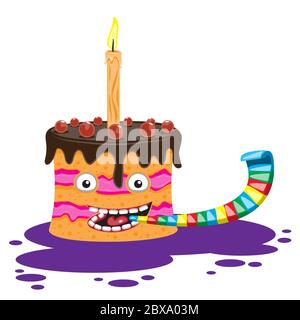 Cartoon character cake with a candle and a pipe on a white isolated background. Vector image Stock Vector