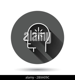Mind awareness icon in flat style. Idea human vector illustration on black round background with long shadow effect. Customer brain circle button busi Stock Vector