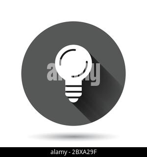 Light bulb icon in flat style. Lightbulb vector illustration on black round background with long shadow effect. Lamp idea circle button business conce Stock Vector