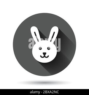 Rabbit icon in flat style. Bunny vector illustration on black round background with long shadow effect. Happy easter circle button business concept. Stock Vector