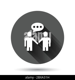 Greetings gesture icon in flat style. People handshake vector illustration on black round background with long shadow effect. Hand shake circle button Stock Vector