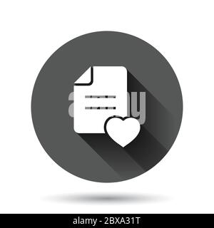 Wishlist icon in flat style. Like document vector illustration on black round background with long shadow effect. Favorite list circle button business Stock Vector