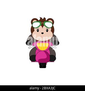 cute monkey drive motorcycle Stock Vector