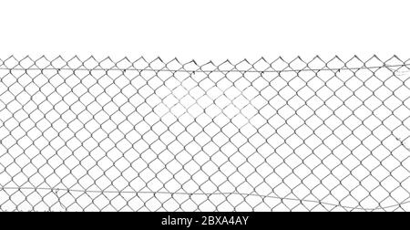Old wire security fence, isolated on white background. Stock Photo