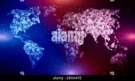 Polygonal world map. Dots and lines connected. World map with global technology and telecommunication network. Stock Photo