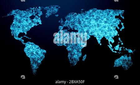 Polygonal world map. Dots and lines connected. World map with global technology and telecommunication network. Stock Photo