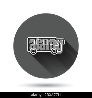 Bus icon in flat style. Coach vector illustration on black round background with long shadow effect. Autobus vehicle circle button business concept. Stock Vector