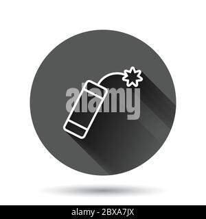 Bomb icon in flat style. Dynamite vector illustration on black round background with long shadow effect. C4 tnt circle button business concept. Stock Vector
