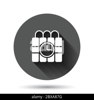 Bomb icon in flat style. Dynamite vector illustration on black round background with long shadow effect. C4 tnt circle button business concept. Stock Vector