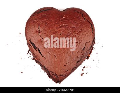 Heart shaped cocoa sponge cake base on white background Stock Photo
