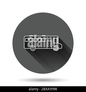 Bus icon in flat style. Coach vector illustration on black round background with long shadow effect. Autobus vehicle circle button business concept. Stock Vector