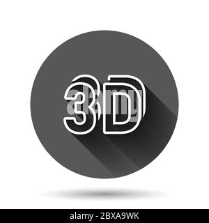 3d text icon in flat style. Word vector illustration on black round background with long shadow effect. Stereoscopic technology circle button business Stock Vector