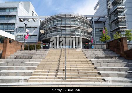 Exterior view of campus during covid-19 lockdown of Glasgow Caledonian University, Glasgow, Scotland, UK Stock Photo