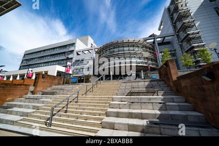 Exterior view of campus during covid-19 lockdown of Glasgow Caledonian University, Glasgow, Scotland, UK Stock Photo