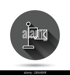 Flag icon in flat style. Pin vector illustration on black round background with long shadow effect. Flagpole circle button business concept. Stock Vector