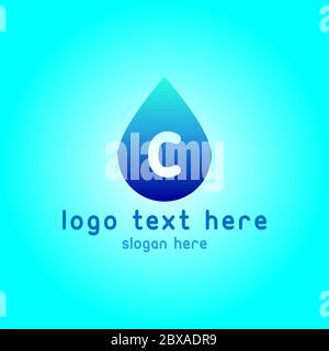 c lettering logo, waterdrop logo, suitable for companies or products with the prefix name C, and themed water, irrigation, and blue Stock Vector