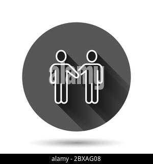 Greetings gesture icon in flat style. People handshake vector illustration on black round background with long shadow effect. Hand shake circle button Stock Vector