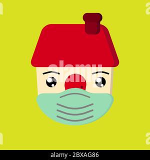 Simple illustration of home using a mask for health Stock Vector