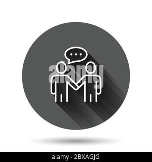 Greetings gesture icon in flat style. People handshake vector illustration on black round background with long shadow effect. Hand shake circle button Stock Vector