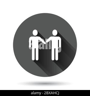 Greetings gesture icon in flat style. People handshake vector illustration on black round background with long shadow effect. Hand shake circle button Stock Vector