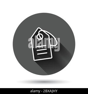 Price tag icon in flat style. Label vector illustration on black round background with long shadow effect. Sale coupon circle button business concept. Stock Vector
