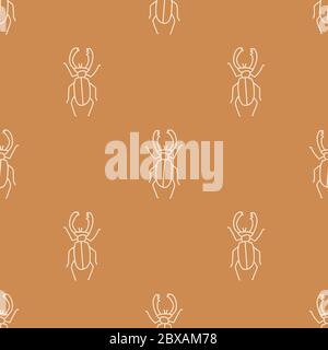 Seamless background stag beetle gender neutral baby pattern. Simple whimsical minimal earthy 2 tone color. Kids nursery wallpaper or boho woodland Stock Vector