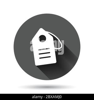 Price tag icon in flat style. Label vector illustration on black round background with long shadow effect. Sale coupon circle button business concept. Stock Vector