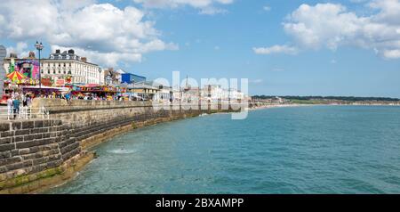 View of the sea wall, promenade and beach at Bridlington in East Yorkshire on a sunny Summer day Stock Photo