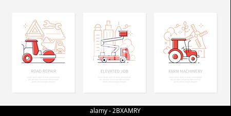 Special transport - line design style banners set Stock Vector