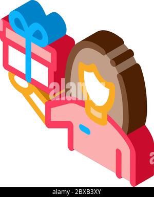 Woman with Gift isometric icon vector illustration Stock Vector