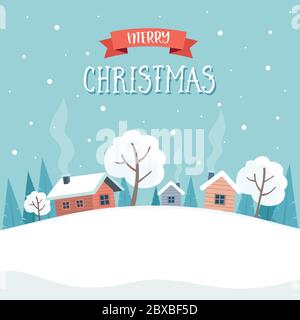 Christmas card template with kids and trees illustration Stock Vector ...