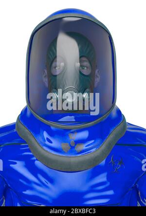 bio hazard man id portrait in a white background. This biohazard in ...