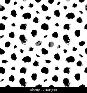 Grunge spots vector seamless pattern. Hand drawn ink dirty circles texture. Black paint dry brush splodges, blotches background. Imitation of animal p Stock Photo