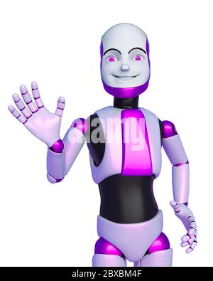 robot boy cartoon saying hello. This guy in clipping path is very useful for graphic design creations, 3d illustration Stock Photo