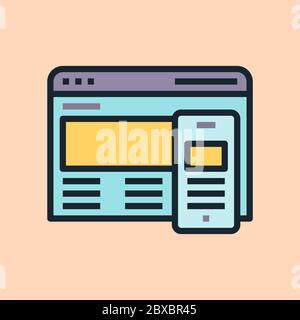 Responsive Design. Digital marketing concept illustration, flat design linear style banner. Usage for e-mail newsletters, headers, blog posts, print Stock Vector