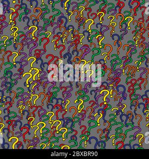 Rainbow Color Question Marks Seamless Pattern, 3D Illustration Stock Vector