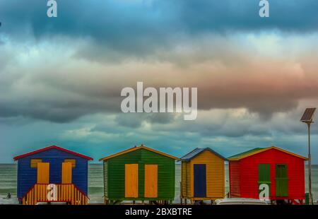 Colorful changing rooms in St James beach Cape Town near Muizenburg beach Stock Photo