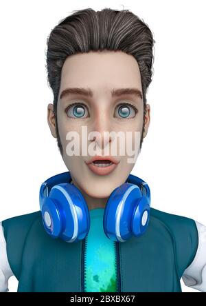 dj cartoon portrait. This super guy in clipping path is very useful for graphic design creations, 3d illustration Stock Photo