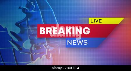 LIVE BREAKING NEWS television broadcast with globe on gradient blue background, illustration Stock Photo