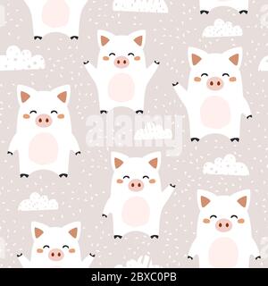 Seamless pattern of cute piglets. Great for fabric, textile. Vector background Stock Vector