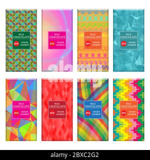 Set of Different Milk Chocolate Bar Isolated on White Background. Sweet Food Collection. Package Mock up Stock Vector