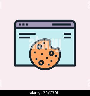 Cookie. Digital marketing concept illustration, flat design linear style banner. Usage for e-mail newsletters, headers, blog posts, print and more. Stock Vector
