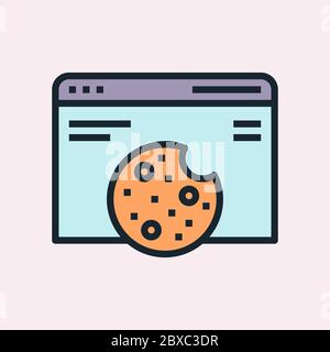 Cookie. Digital marketing concept illustration, flat design linear style banner. Usage for e-mail newsletters, headers, blog posts, print and more. Stock Vector