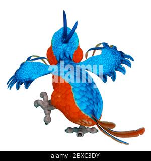 parrot cartoon will attack yo. This guy in clipping path is very useful for graphic design creations, 3d illustration Stock Photo