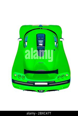 no branded racer car in white background. This sport transport in clipping path is very useful for graphic design creations, 3d illustration Stock Photo