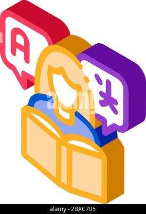 Woman Learning Language isometric icon vector illustration Stock Vector